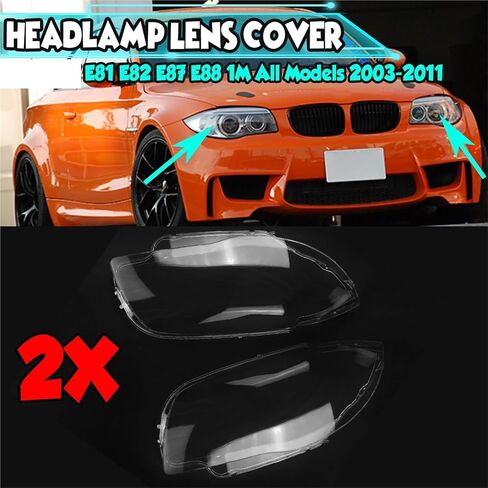 Pair Front Headlight Lens Cover Compatible for BMW 1 Series E81 E82 E87 E88 2003-2011 Clear Car Headlamp Shell Transparent Lampshade in Saudi Arabia