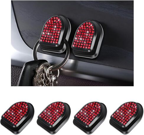 4 PCS Bling Car Mini Hooks, Cute Rhinestone Adhesive Back Seat Auto Hangers, Multifunctional Crystal Hanging Storage Hook for Vehicle Dashboard Wall Hat Coat Towel Key (Black) in Saudi Arabia