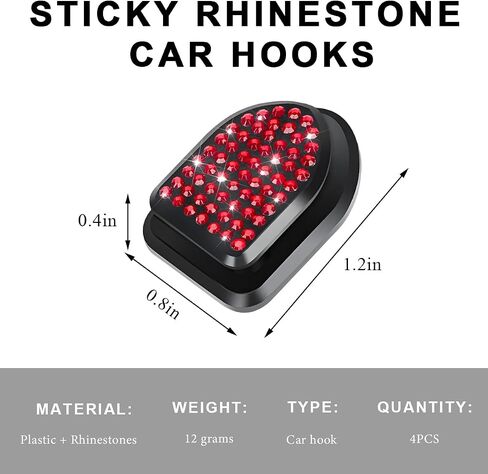 4 PCS Bling Car Mini Hooks, Cute Rhinestone Adhesive Back Seat Auto Hangers, Multifunctional Crystal Hanging Storage Hook for Vehicle Dashboard Wall Hat Coat Towel Key (Black) in Saudi Arabia