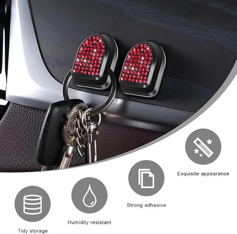 4 PCS Bling Car Mini Hooks, Cute Rhinestone Adhesive Back Seat Auto Hangers, Multifunctional Crystal Hanging Storage Hook for Vehicle Dashboard Wall Hat Coat Towel Key (Black) in Saudi Arabia