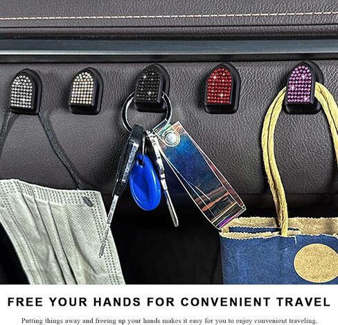 4 PCS Bling Car Mini Hooks, Cute Rhinestone Adhesive Back Seat Auto Hangers, Multifunctional Crystal Hanging Storage Hook for Vehicle Dashboard Wall Hat Coat Towel Key (Black) in Saudi Arabia