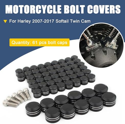 أغطية مسامير الدراجة النارية، مجموعة قبعات رأس مسمار المحرك المسطح لهارلي 2007-2017 Softail Twin Cam Fat Boy Lo Heritage Softail Night Train Rocker C Blackline Breakout Cross Bones (أسود أبيض) in Kuwait