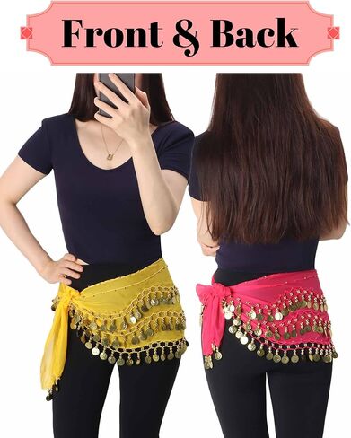 8Pcs Belly Dance Hip Scarf For Women, With 128 Gold Coins Belly Dancing Skirt Wrap Set Bling Sequins Performance Costume Beaded Belt Outfits Accessories Waist Chains in Kuwait