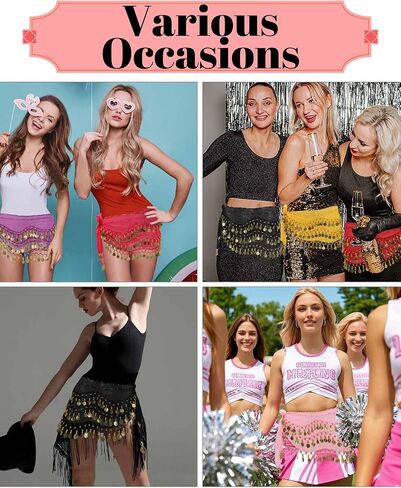 8Pcs Belly Dance Hip Scarf For Women, With 128 Gold Coins Belly Dancing Skirt Wrap Set Bling Sequins Performance Costume Beaded Belt Outfits Accessories Waist Chains in Kuwait