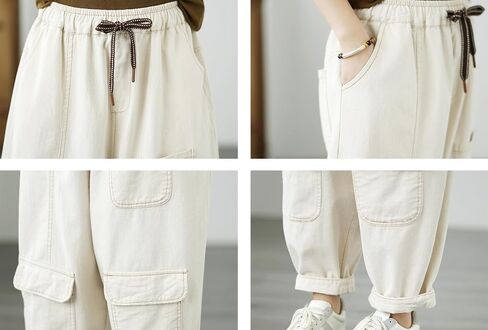 سروال نسائي من LAI MENG FIVE CATS جينز فضفاض برباط الخصر Y2K برميل من قماش الدنيم مع جيوب in Saudi Arabia