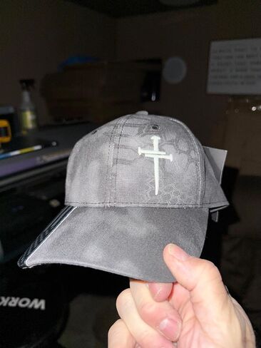 Christian Cross Baseball Cap, Religious 3 Nail Design, Typhoon CAMO HAT w/Glow in The Dark Cross | Jesus Christian Hat USA Flag Brim Adjustable Hat and Free Decal. in Saudi Arabia