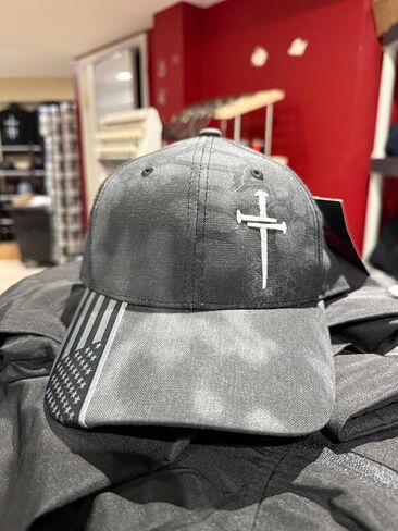 Christian Cross Baseball Cap, Religious 3 Nail Design, Typhoon CAMO HAT w/Glow in The Dark Cross | Jesus Christian Hat USA Flag Brim Adjustable Hat and Free Decal. in Saudi Arabia