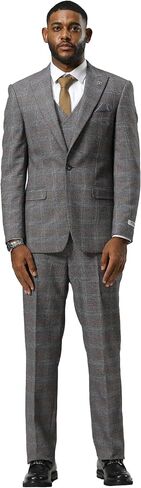 STACY ADAMS Men’s Classic Modern 3-Piece Suit – Slim Fit Glen Check Tailored Jacket, Vest, and Slim-Fit Trousers in Saudi Arabia