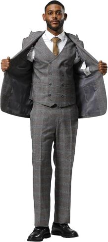 STACY ADAMS Men’s Classic Modern 3-Piece Suit – Slim Fit Glen Check Tailored Jacket, Vest, and Slim-Fit Trousers in Saudi Arabia