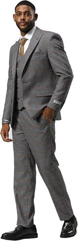 STACY ADAMS Men’s Classic Modern 3-Piece Suit – Slim Fit Glen Check Tailored Jacket, Vest, and Slim-Fit Trousers in Saudi Arabia