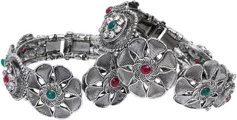 Efulgenz Indian Oxidized Bracelet Bangle Set for Women Antique Boho Bangle Wedding Jewelry Crystal Floral Hinge Openable Bangle Bracelet Fashion Statement Jewelry for Women (2 Pcs) in Saudi Arabia