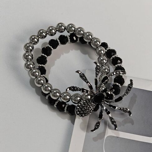 YERTTER Gothic Black Beaded with Rhinestones and Crystals Spider Stretch Bracelet Punk Holloween Bangle for Women Men in Saudi Arabia