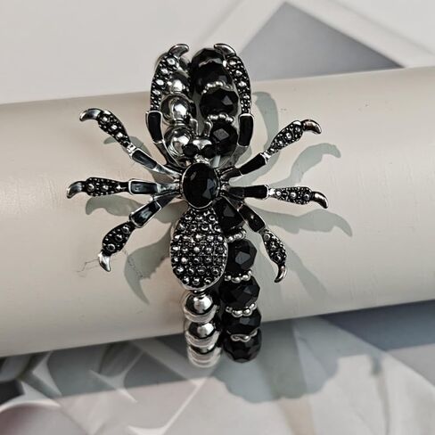 YERTTER Gothic Black Beaded with Rhinestones and Crystals Spider Stretch Bracelet Punk Holloween Bangle for Women Men in Saudi Arabia