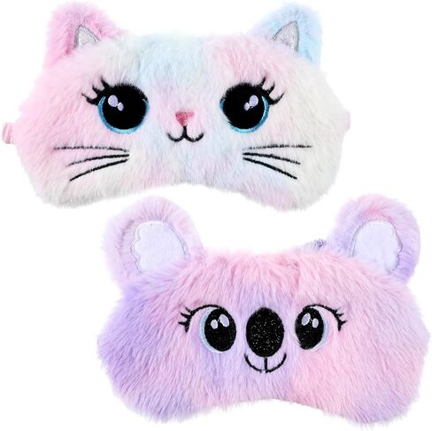 Sleep Mask for Kids, 2 Pcs Cute Cat Sleeping Eye Mask Colorful Soft Plush Girls Sleep Mask Comfortable Funny Animal Night Eye Masks for Sleeping Blindfold Eye Cover for Women Girls Home Travel in Saudi Arabia