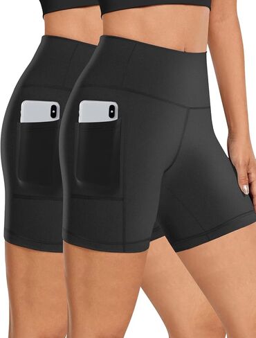 2 Pack Womens Biker Shorts with Pocket High Waisted Yoga Shorts in Saudi Arabia