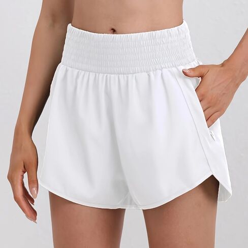 High-Waisted Running Shorts for Women – Black, White, Grey Fake Two-Piece Design for Yoga & Running in Saudi Arabia