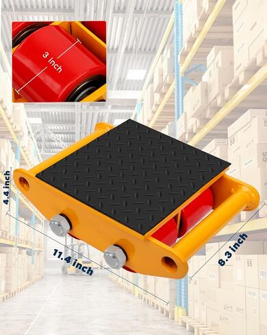 FAHKNS Machinery Moving Skate، زلاجات آلية شديدة التحمل، محرك البضائع 15T، زلاجات آلية مع غطاء غير قابل للانزلاق، 9 بكرات PU لمعدات النقل الصناعية الثقيلة (أصفر) in Kuwait