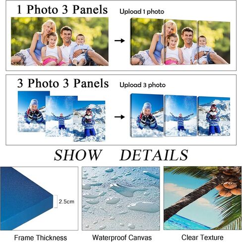 DBLAKI 3 Pieces Personalized Photo to Canvas Print - Canvas Prints With Your Photos, Custom Framed Canvas Wall Art 12"x12"x3pcs in Saudi Arabia