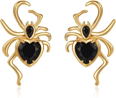 Cicy Bell Womens 18k Gold Plated Spider Earrings Gothic Heart Pear-shaped Cubic Zirconia Stup Earring Party Supplies Halloween Decoration in Saudi Arabia