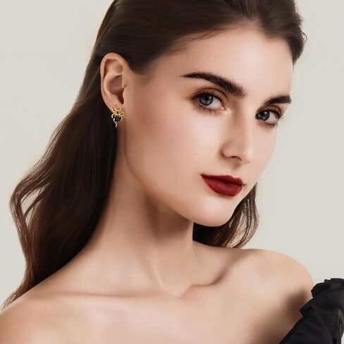 Cicy Bell Womens 18k Gold Plated Spider Earrings Gothic Heart Pear-shaped Cubic Zirconia Stup Earring Party Supplies Halloween Decoration in Saudi Arabia