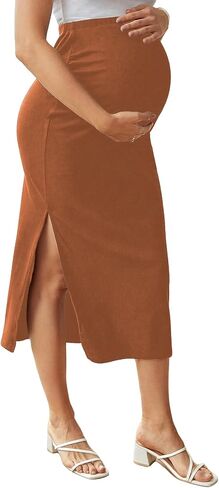 Women's Maternity Skirt Skinny Skirt Elastic High Waist Split Midi Skirt in Kuwait