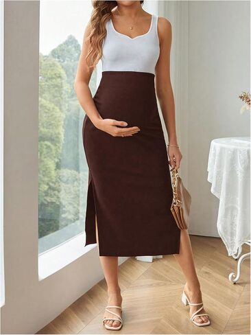 Women's Maternity Skirt Skinny Skirt Elastic High Waist Split Midi Skirt in Kuwait