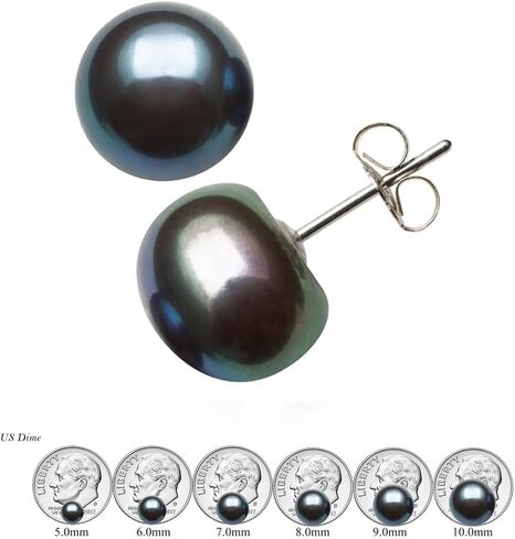 Belacqua sterling Silver AAA Quality White | Pink Freshwater Button Button Pearl Stud أقراط للنساء | حجم الزوج - صغير 5.5 مم إلى كبير 10.5 مم | بعد مع الاحتكاك مرة أخرى | صندوق الهدايا المدرجة in Saudi Arabia