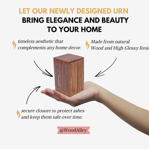 جرة حرق الجثث الخشبية للرماد البشري، جرة تذكارية للجنازة - جرة راتنج ليشتنبرغ المزخرفة جرة صغيرة للقطط والكلاب - جرة جنازة الدفن - جرة خشب الورد (تذكار - 3 "× 3" × 5") in Saudi Arabia