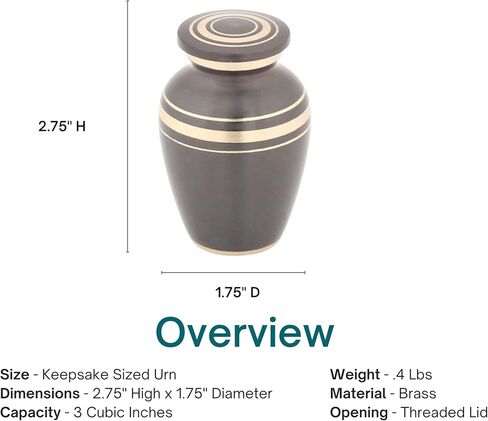 Classic Onyx Keepsake Cremation Urn for Ashes, Brass, Black Urn, Keepsake Sized Creamtion Urn, 2.75 Inches High in Saudi Arabia