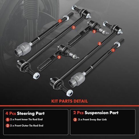 A-Premium Set of 6, Front Sway Bar Link, Inner & Outer Tie Rod End, Compatible with Chevrolet Malibu 2004 2005 2006 2007 2008 2009 in Saudi Arabia