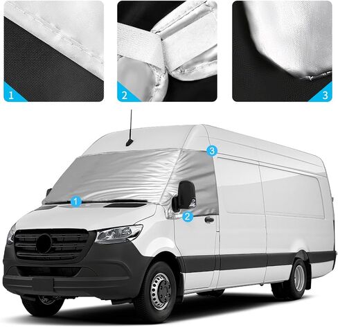 غطاء شمسي للزجاج الأمامي فضي مناسب حسب الطلب متوافق مع 2019-2023 Crafter Mercedes Benz Sprinter Cargo Van لحماية الخصوصية من عاكس الأشعة فوق البنفسجية in Kuwait