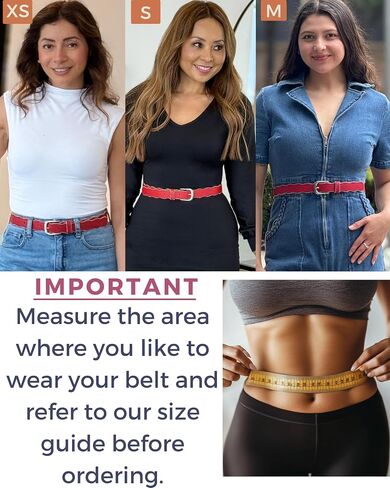 Belts for Women – Red Vegan Leather Waist Belt with Wavy Edge Silver Buckle – Adjustable for Jeans or Dresses in Saudi Arabia