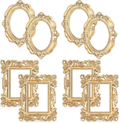 Leinuosen 2 Pcs Mini Gold Frames Vintage Resin Picture Small Antique Gold Tiny Oval Rectangle Baroque DIY Wall Hanging Frames for Home Decor Photo Props, Without Backing in Saudi Arabia