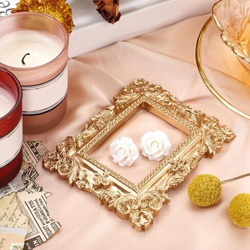 Leinuosen 2 Pcs Mini Gold Frames Vintage Resin Picture Small Antique Gold Tiny Oval Rectangle Baroque DIY Wall Hanging Frames for Home Decor Photo Props, Without Backing in Saudi Arabia