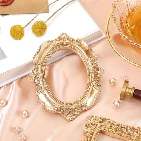 Leinuosen 2 Pcs Mini Gold Frames Vintage Resin Picture Small Antique Gold Tiny Oval Rectangle Baroque DIY Wall Hanging Frames for Home Decor Photo Props, Without Backing in Saudi Arabia