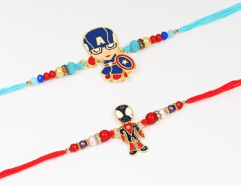 Set of 2 Rakhi for Small Brothers Designer Rakhi Rakhi for Sister, Rakhi for Little Brother Bhai | Raksha Bandhan Elephant Rakhi for Brother with Greeting card and Roli Chawal (Design1) in Saudi Arabia