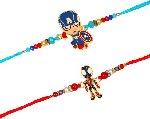 Set of 2 Rakhi for Small Brothers Designer Rakhi Rakhi for Sister, Rakhi for Little Brother Bhai | Raksha Bandhan Elephant Rakhi for Brother with Greeting card and Roli Chawal (Design1) in Saudi Arabia