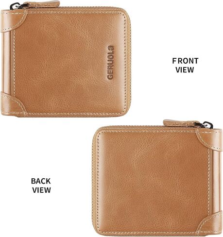 Men's Shielded Wallet Zipper Leather Wallet Men's Bifold RFID Card Case Wallets for Men (Brown) in Saudi Arabia