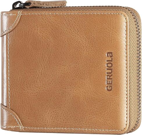 Men's Shielded Wallet Zipper Leather Wallet Men's Bifold RFID Card Case Wallets for Men (Brown) in Saudi Arabia