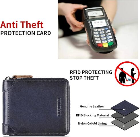 محفظة رجالية محمية بسحاب محفظة جلدية للرجال حافظة بطاقات RFID ثنائية الطي للرجال (بني) in Kuwait