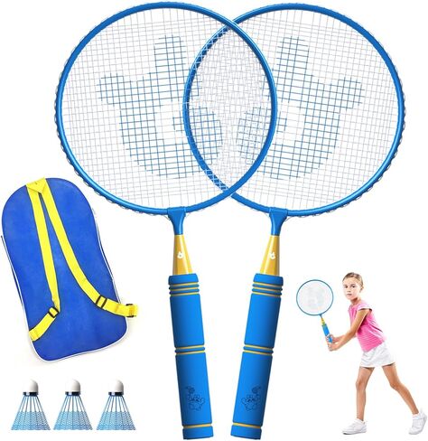 Kids Badminton Rackets Set with Soft Grip, Oversize & Lightweight Shuttlecocks Racquet with Carry Bag for Children Youth, 2 Player Sport Game for Indoor Outdoor Backyard in Kuwait