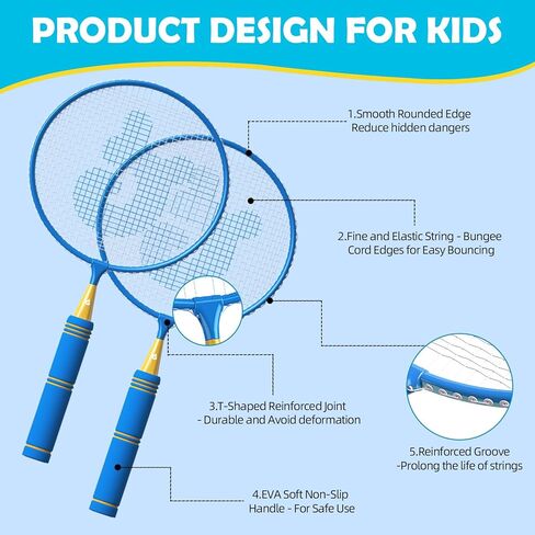 Kids Badminton Rackets Set with Soft Grip, Oversize & Lightweight Shuttlecocks Racquet with Carry Bag for Children Youth, 2 Player Sport Game for Indoor Outdoor Backyard in Kuwait
