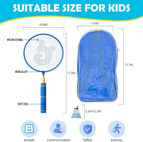Kids Badminton Rackets Set with Soft Grip, Oversize & Lightweight Shuttlecocks Racquet with Carry Bag for Children Youth, 2 Player Sport Game for Indoor Outdoor Backyard in Kuwait