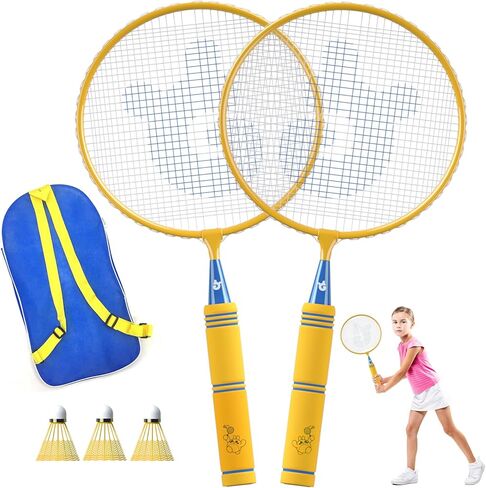 Kids Badminton Rackets Set with Soft Grip, Oversize & Lightweight Shuttlecocks Racquet with Carry Bag for Children Youth, 2 Player Sport Game for Indoor Outdoor Backyard in Kuwait