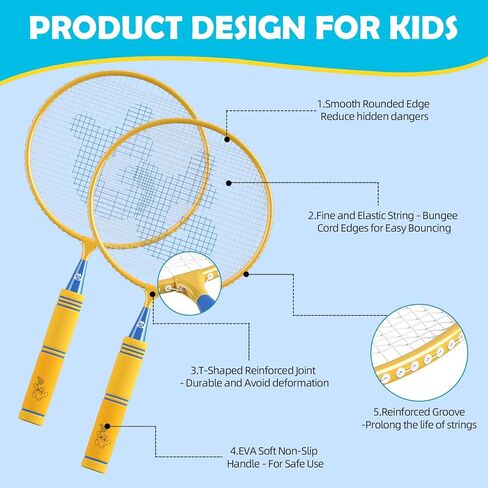 Kids Badminton Rackets Set with Soft Grip, Oversize & Lightweight Shuttlecocks Racquet with Carry Bag for Children Youth, 2 Player Sport Game for Indoor Outdoor Backyard in Kuwait