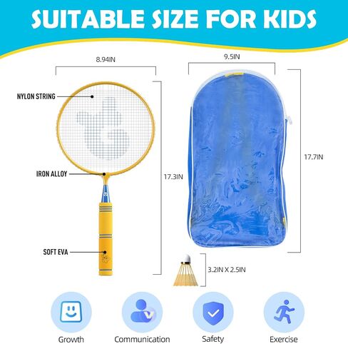 Kids Badminton Rackets Set with Soft Grip, Oversize & Lightweight Shuttlecocks Racquet with Carry Bag for Children Youth, 2 Player Sport Game for Indoor Outdoor Backyard in Kuwait
