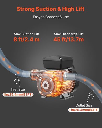 VEVOR Fuel Transfer Pump 110V, 16 GPM 60 L/min, AC Electric Oil Transfer Pump for Diesel Kerosene Biodiesel, with Auto Fuel Nozzle & 2 Hoses, 45 ft/13.7 m Max Lift, for Vehicles, Construction Sites in Saudi Arabia
