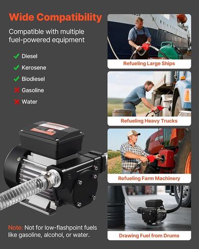 VEVOR Fuel Transfer Pump 110V, 16 GPM 60 L/min, AC Electric Oil Transfer Pump for Diesel Kerosene Biodiesel, with Auto Fuel Nozzle & 2 Hoses, 45 ft/13.7 m Max Lift, for Vehicles, Construction Sites in Saudi Arabia
