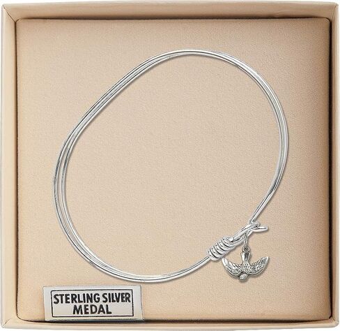 Oval Eye Hook Bangle Bracelet w/Holy Spirit in Sterling Silver in Saudi Arabia