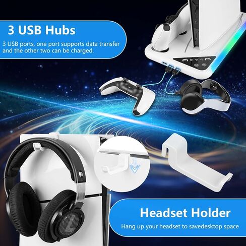 TECTINTER for PS5 Slim/PS5 Stand and Cooling Station,3-Level Cooling Station and 8 RGB LED with Charger for PS5&Edge Controller,PS5 Cooling station Design for PS5 Slim Disc&Digital /PS5 Disc & Digital in Kuwait